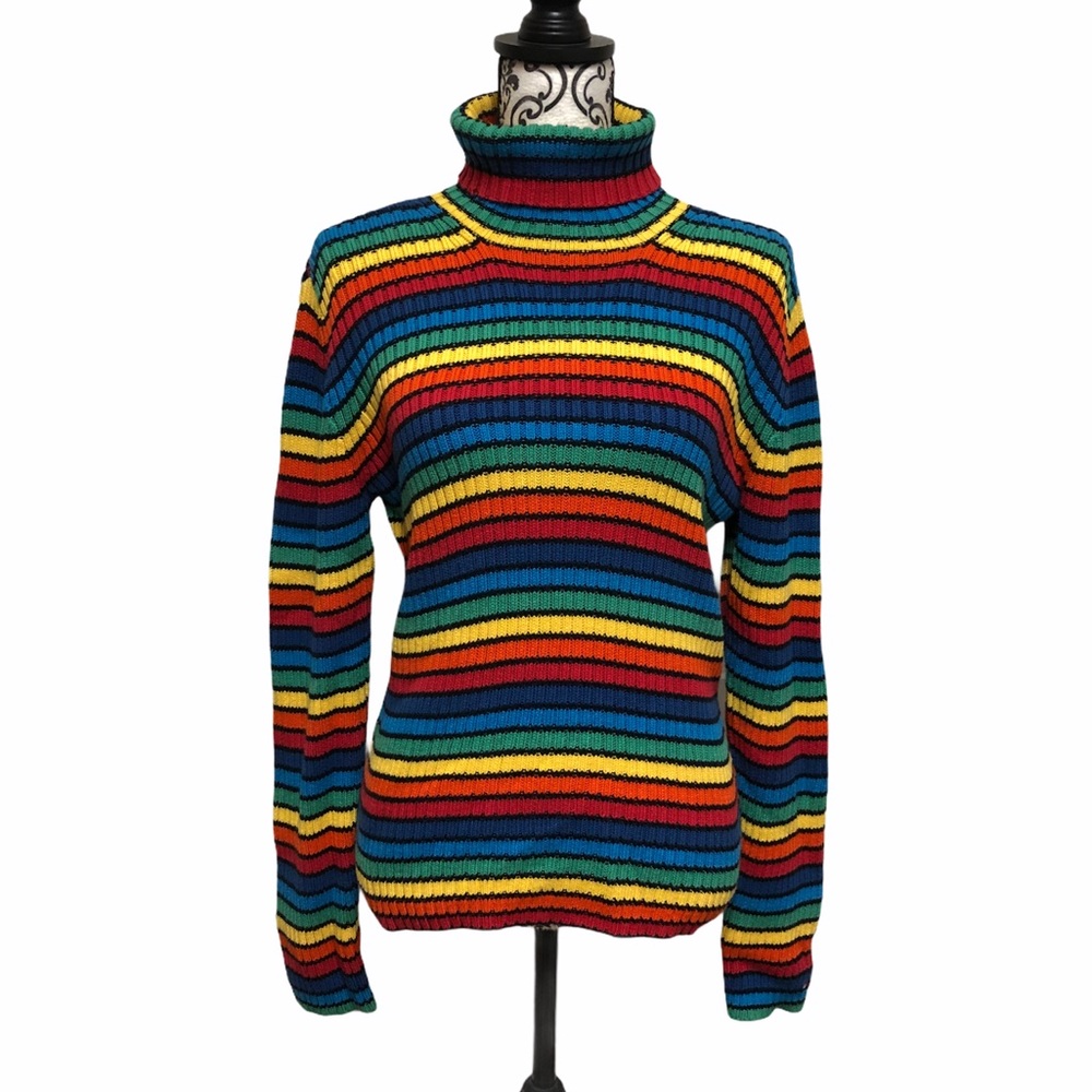 Tommy Hilfiger Multicolor Striped Turtleneck Sweater - Blue, Red, Yellow, Green